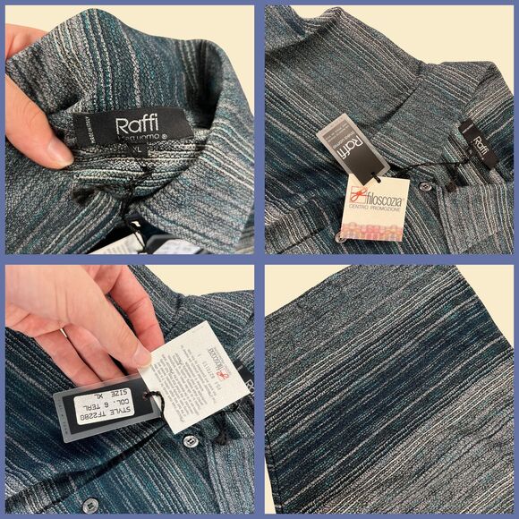 90s/Y2K Raffi Linea Uomo mens XL shirt, vintage new old stock Italian teal shirt - Picture 3 of 8